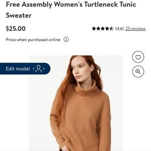 NWT Free Assembly Women's Medium Turtleneck Tunic Sweater Brown Accorn